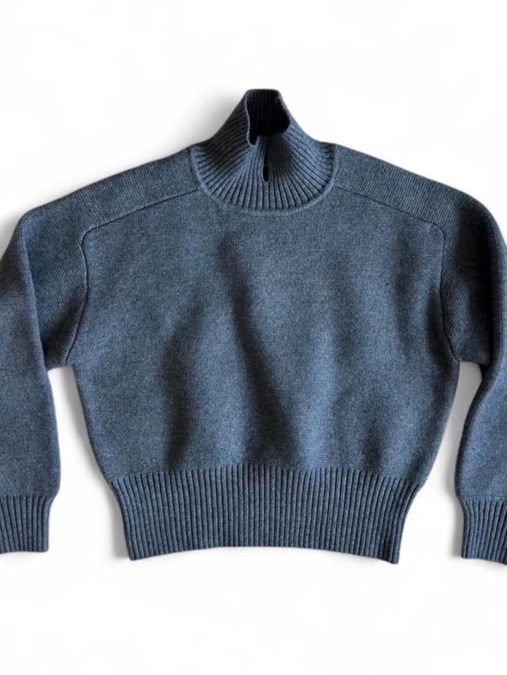 ZARA Gray Cropped High Neck Knit Sweater with Slit Detailing